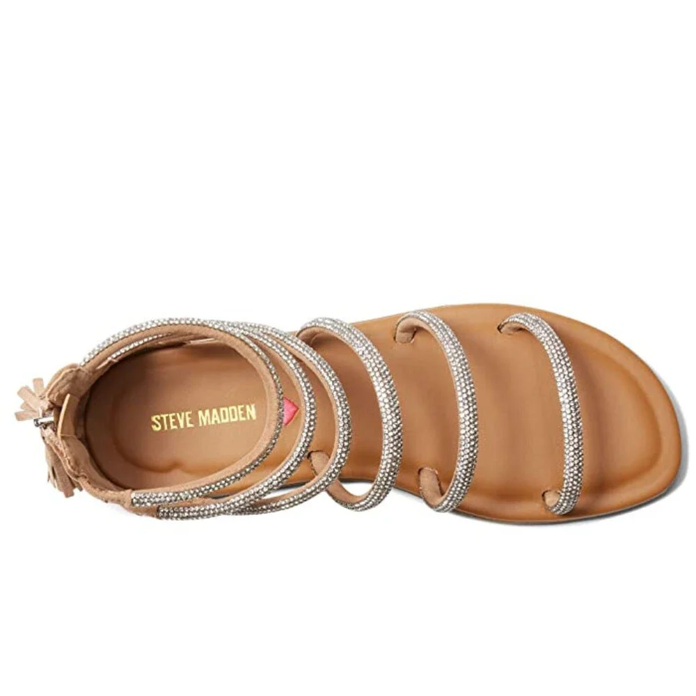 Steve Madden Twirl Sandals Girls 2 Silver Tasseled Memory Foam Strappy ZAP1170